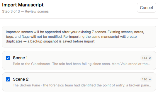 Manuscript import in Scriptri