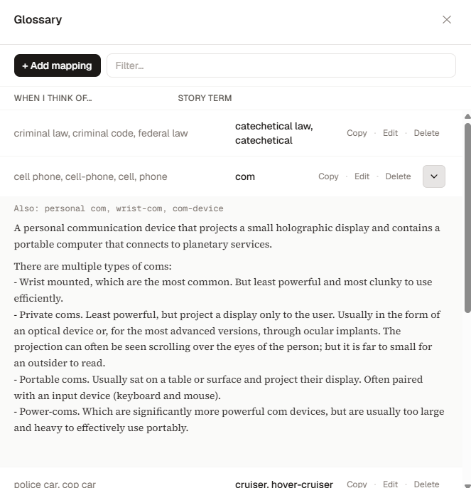 Expanded Glossary entry showing a formatted Definition