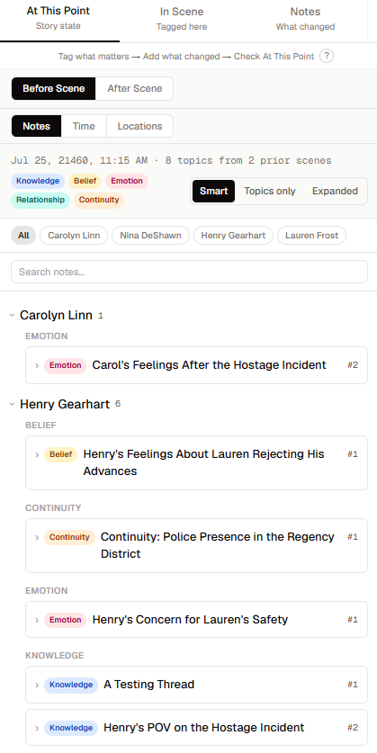 At This Point grouped by Entity, Category, and Topic